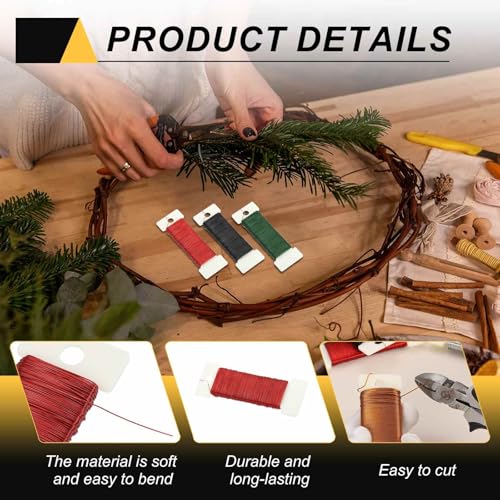 114 Yards 345 Feet 27 Gauge Metal Floral Wire Red Flexible Paddle Thin Floral Wires for Craft (3 Count)