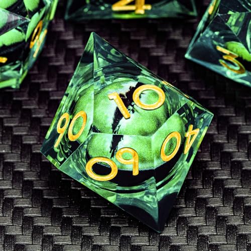 DND Resin Dice Dragon Eye Dice Liquid Core Green Sharp Edged Dice Set with Gift Box
