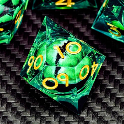 DND Resin Dice Dragon Eye Dice Liquid Core Green Sharp Edged Dice Set with Gift Box