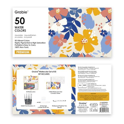 Set of 50 Color Premium Watercolor Paint Set with Detail Brushes (15.5205 Ounce)
