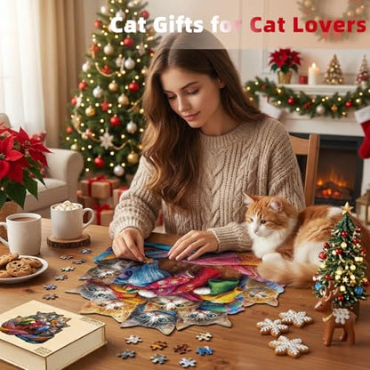 Colorful Fabric Cat Wooden Puzzles for Adults (100 Count)