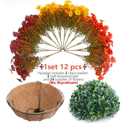 2 Set Artificial Outdoor Fall Flowers with Hanging Basket (2 Count)