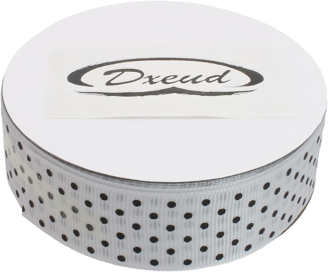 Polka Dot Grosgrain Ribbon 25 Yard Each Roll 100% Polyester (1", White) - Crafty Corner