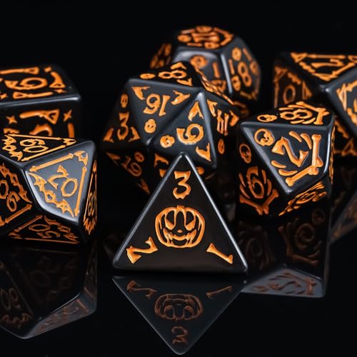 7 Die DND Dice Set Scary Pattern Polyhedral Dice Set with Dice Bag (7 Count)