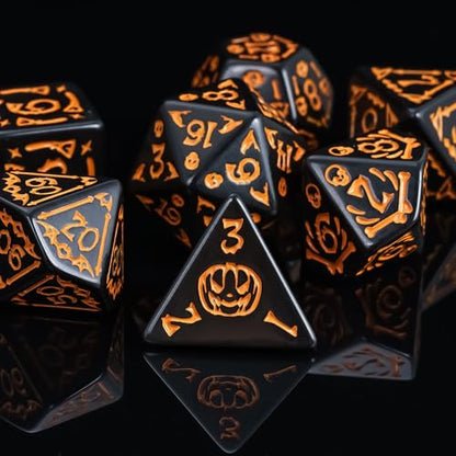 7 Die DND Dice Set Scary Pattern Polyhedral Dice Set with Dice Bag (7 Count)