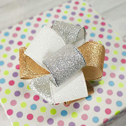Glitter Wired Ribbon 1.5" x 10 Yards Silver for Christmas Home Decor Bow Gift Wrapping DIY Crafts Wreath (30 Foot)