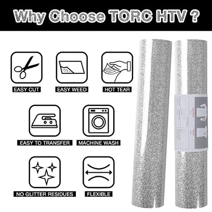 Silver Glitter HTV Heat Transfer Vinyl Roll 12 inch x 20 ft Iron on Vinyl for T Shirts Crafts Bulk