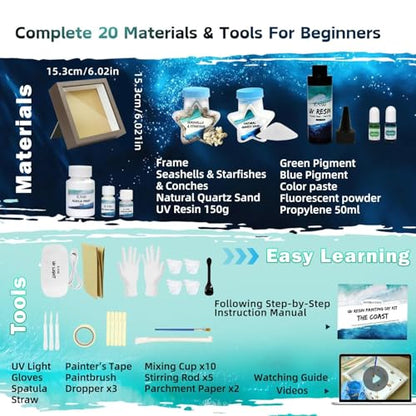 Crafts for Adults Resin Art Kit DIY Beach Ocean Themed Crafting Adult Girls Night Craft Making Set Date Night Painting Kit for Couples Unique Christmas Gifts for Crafty Women Teen Girls Romantic