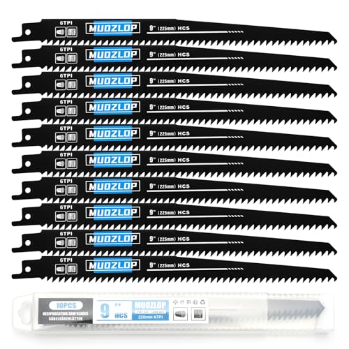10Pack 9inch 6TPI Woodcutting Reciprocating Saw Blades Set (10 Count)
