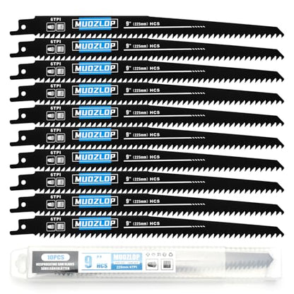 10Pack 9inch 6TPI Woodcutting Reciprocating Saw Blades Set (10 Count)