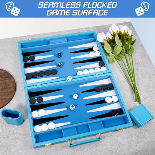 Light Blue 15 Inch Backgammon Sets for Adults (39 Count)