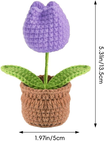 Tulip Pin Cushion, Handmade Knitted Pincushions, Cute Pin Cushions Needle Holders for Sewing Quilting Accessory, DIY Crafts or Patchwork Decor.Flowerpot Design Purple Tulip