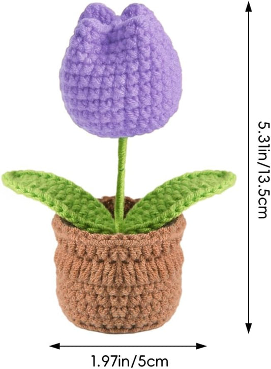 Tulip Pin Cushion, Handmade Knitted Pincushions, Cute Pin Cushions Needle Holders for Sewing Quilting Accessory, DIY Crafts or Patchwork Decor.Flowerpot Design Purple Tulip