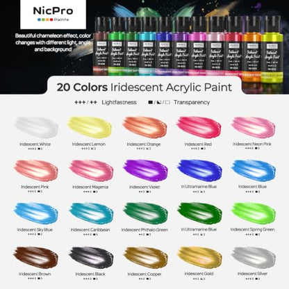 20 Colors Iridescent Acrylic Paint Set (40 Fl Oz)