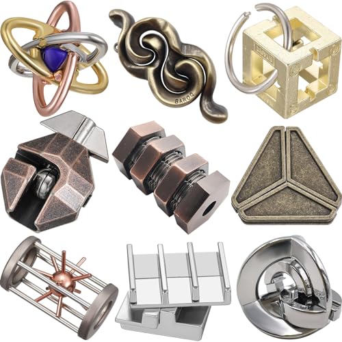 9 Pcs Metal Brain Teasers 3D Steel Puzzle Set (9 Count)