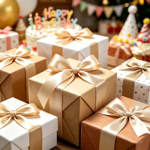 1 Inch x 100yds Gold Satin Ribbon for Christmas Craft Gift Wrapping