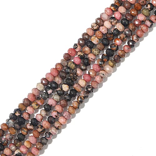 Natural Rhodochrosite Beads 4x2mm 120pcs Faceted Rondelle Loose Semi Gemstone Beads for Jewelry Making Design (120 Count)