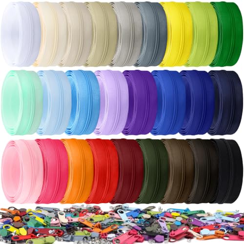 28.6 Yards 26 Pieces Sewing Zippers #3 Nylon Coil Zippers Assorted Zipper for Sewing with 104 Zipper Sliders for DIY Tailor Sewing Crafts Supplies (26 Count)