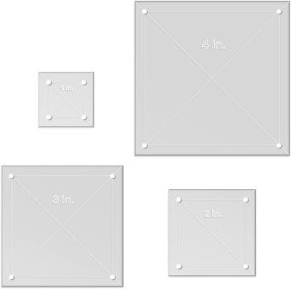 Quilting Acrylic Template Set | Precision Tools for Quilting Enthusiasts | Square Design | Includes Sizes 4", 3", 2", 1" | 1/8 Clear Acrylic | 1/4" Seam Allowance for Accuracy