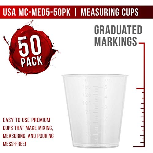 5 Oz (150 ml) Liquid Measuring Cups, 50 Pack with 25 Sticks