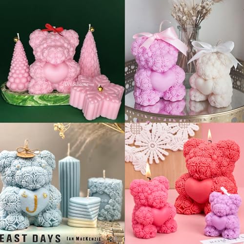 Extra Large 3D Rose Bear Silicone Molds for Candle Epoxy Resin DIY Crafts