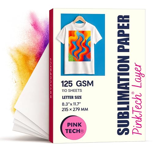 Hayes PinkTech Sublimation Paper 8.5x11 Inch 110 Sheets 125gsm for Inkjet Printer Epson Canon Sawgrass Heat Transfer Paper Works with Sublimation Ink for T (110 Count)
