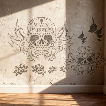 A4 Reusable Flying Skull Wings Stencil for Painting
