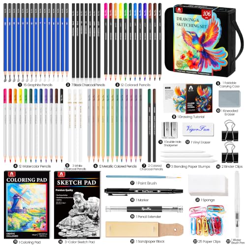 106 PCS Art Supplies Sketching Kit