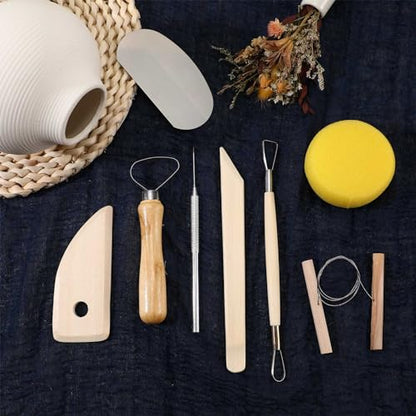 80 Pcs Pottery Clay Tools Kit Sculpting Clay Tool Includes Cutting Modeling Trimming with Wooden Handles Carving Kit for Beginners Carving Shaping