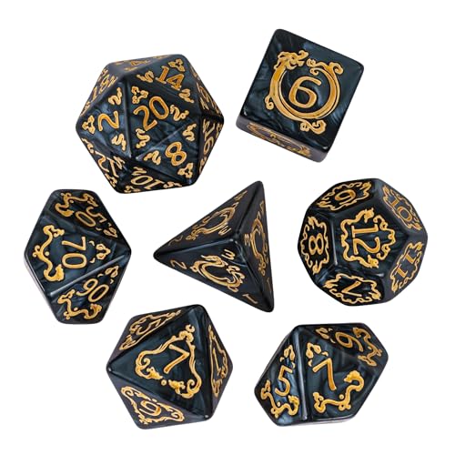 7 Die DND Dice Set Dragon Pattern Polyhedral Die with Leather Bag (7 Count)