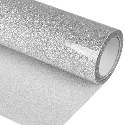 Silver Glitter HTV Heat Transfer Vinyl Roll 12 inch x 5 ft Iron on Vinyl for T Shirts Crafts