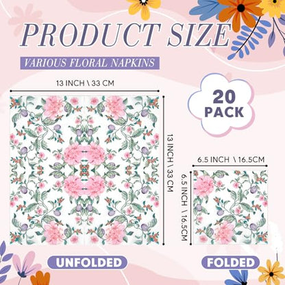 20 Pack Decoupage Napkins Floral Cocktail Decorative Paper Napkins (20 Count)