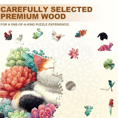 Dreamy Succulents Cat Puzzles Adults Gifts for Women Men Wooden 100 Pieces 8.5 x 8.0in