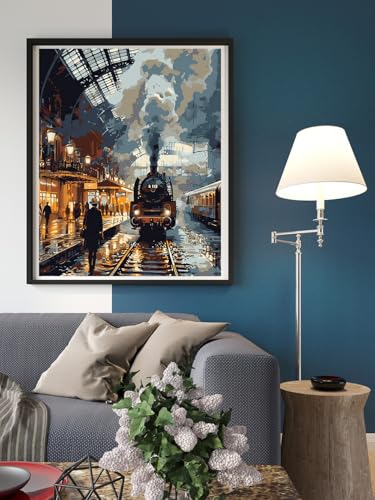 14ct Counted Cross Stitch Kits for Adults Train Station Printed Stamped Cross Stitch Patterns Kits Cross Stitch Supplies