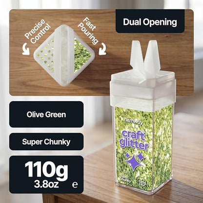 Craft Glitter Shaker Olive Green 110g Super Chunky (3.9 Ounce)
