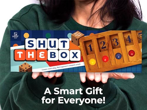 Classic Shut The Box Game Wooden 12 Numbers with Math Lover Player Wood Box of Brain Teaser Puzzles Single Player Original Wood Dice and Close flip Number Board Games Adults Travel Mini Size