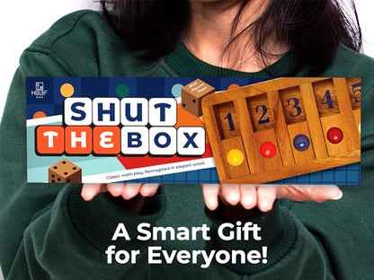 Classic Shut The Box Game Wooden 12 Numbers with Math Lover Player Wood Box of Brain Teaser Puzzles Single Player Original Wood Dice and Close flip Number Board Games Adults Travel Mini Size