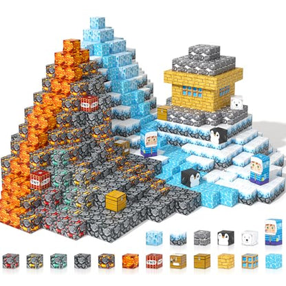 110PCS Large Magnetic Blocks Ice Fire World Magnet Building Toys for Kids (110 Count)