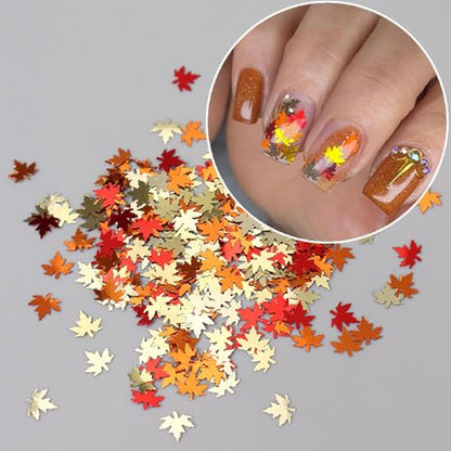 Thanksgiving Glitters Nails Sequins Fall Nail Glitter Sequins Autumn Maple Leaf Flakes Design Nails Charms Holographic Mixed Color 3D Confetti Nails Glitter for Women (2 Ounce)