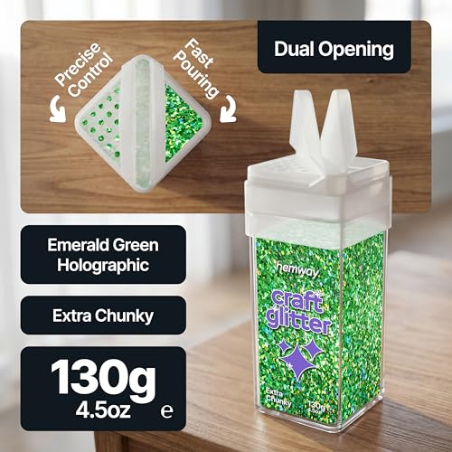 Craft Glitter Shaker Emerald Green Holographic 110g Extra Chunky (3.8 Ounce)