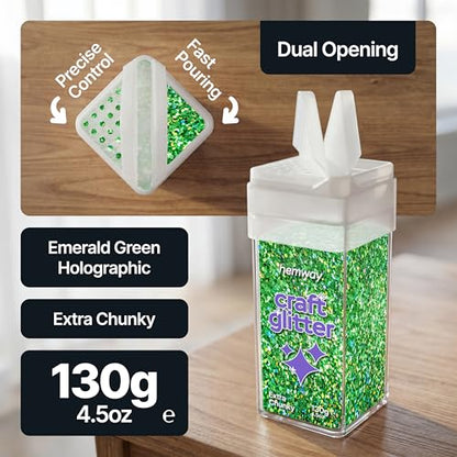 Craft Glitter Shaker Emerald Green Holographic 110g Extra Chunky (3.8 Ounce)