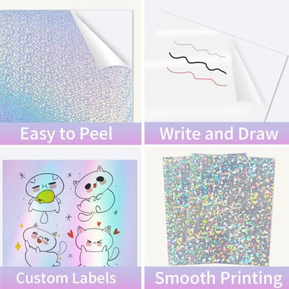 Holographic Sticker Paper for Inkjet & Laser Printer 8.5x11 inch Printable Vinyl Holographic Sticker Paper Self