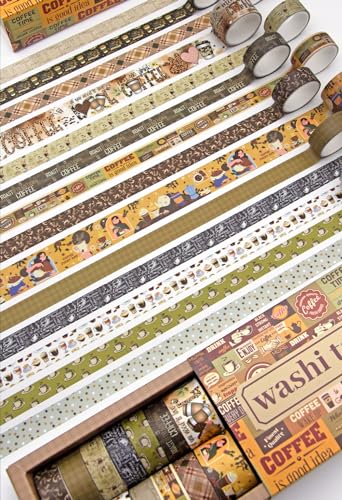 Coffee Themed Washi Tape Set (14 Count)