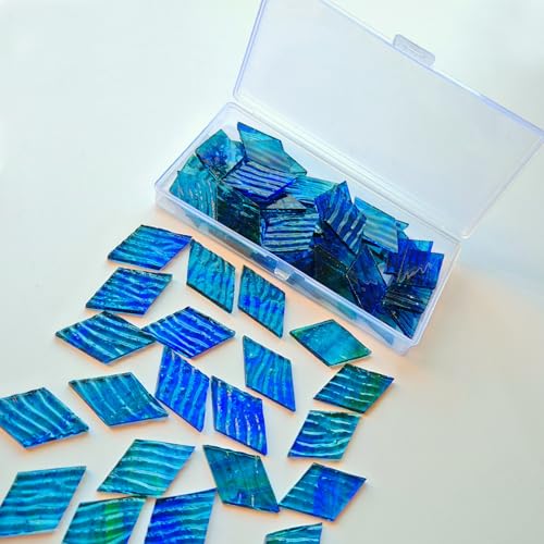 60 Pieces Diamond Shape Blue Green Transparent Stained Glass Pieces (60 Count)