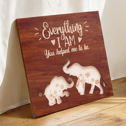 Elephant Wooden Frame Gifts for Mothers Day Mom Mama Elephant Sign Wall Decor Animal Plaque Father's Day Birthday Friendship Family Christmas Gifts for New Mom Nana Grandma from Son