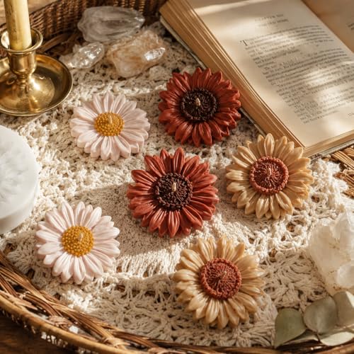 4 Pcs 3D Flower Silicone Molds Daisy Sunflower for Candle Soap Cake Topper (4 Count)