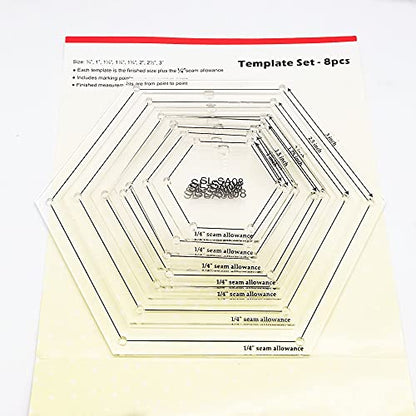 1 4" Seam Allowance Hexagon Template Set for Quilting 8 Size Sewing Rulers