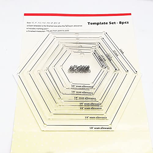 1 4" Seam Allowance Hexagon Template Set for Quilting 8 Size Sewing Rulers