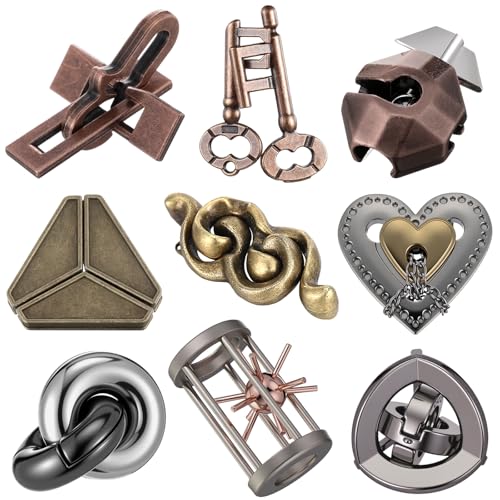 9 Pcs Metal Brain Teasers 3D Steel Puzzle Set (9 Count)