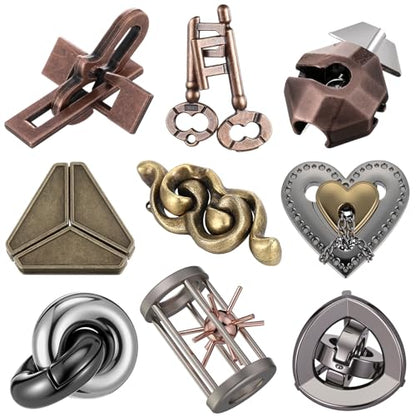 9 Pcs Metal Brain Teasers 3D Steel Puzzle Set (9 Count)